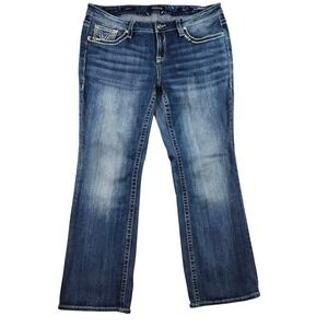 Vigoss Bootcut Jeans Women 28 Blue Excellent Embroidered Flap Pocket Bling Denim